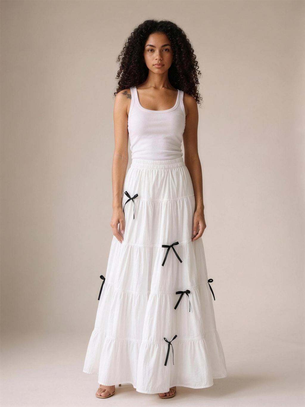 Panarea — Tiered Bow Maxi Skirt, front view