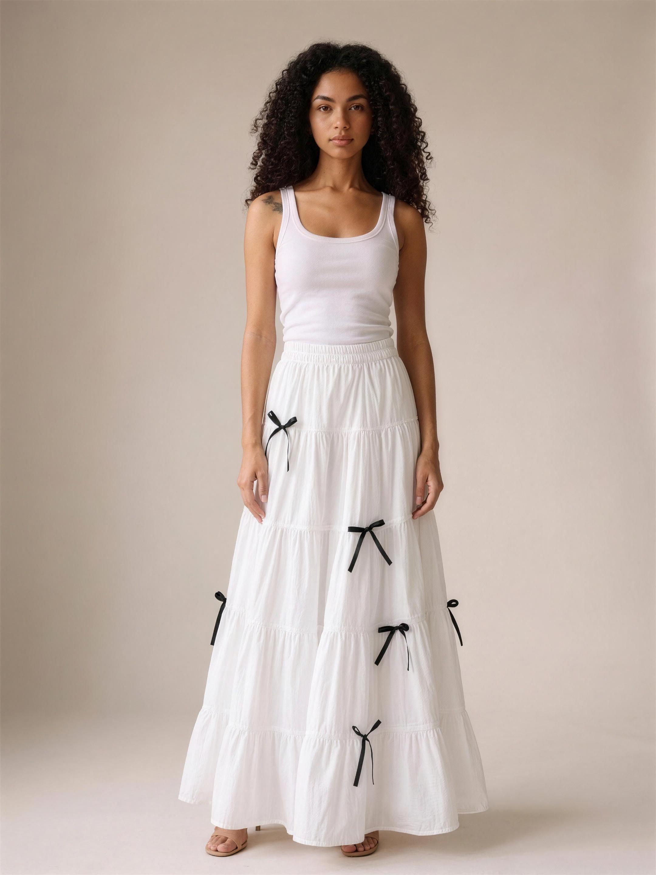 Panarea — Tiered Bow Maxi Skirt, front view