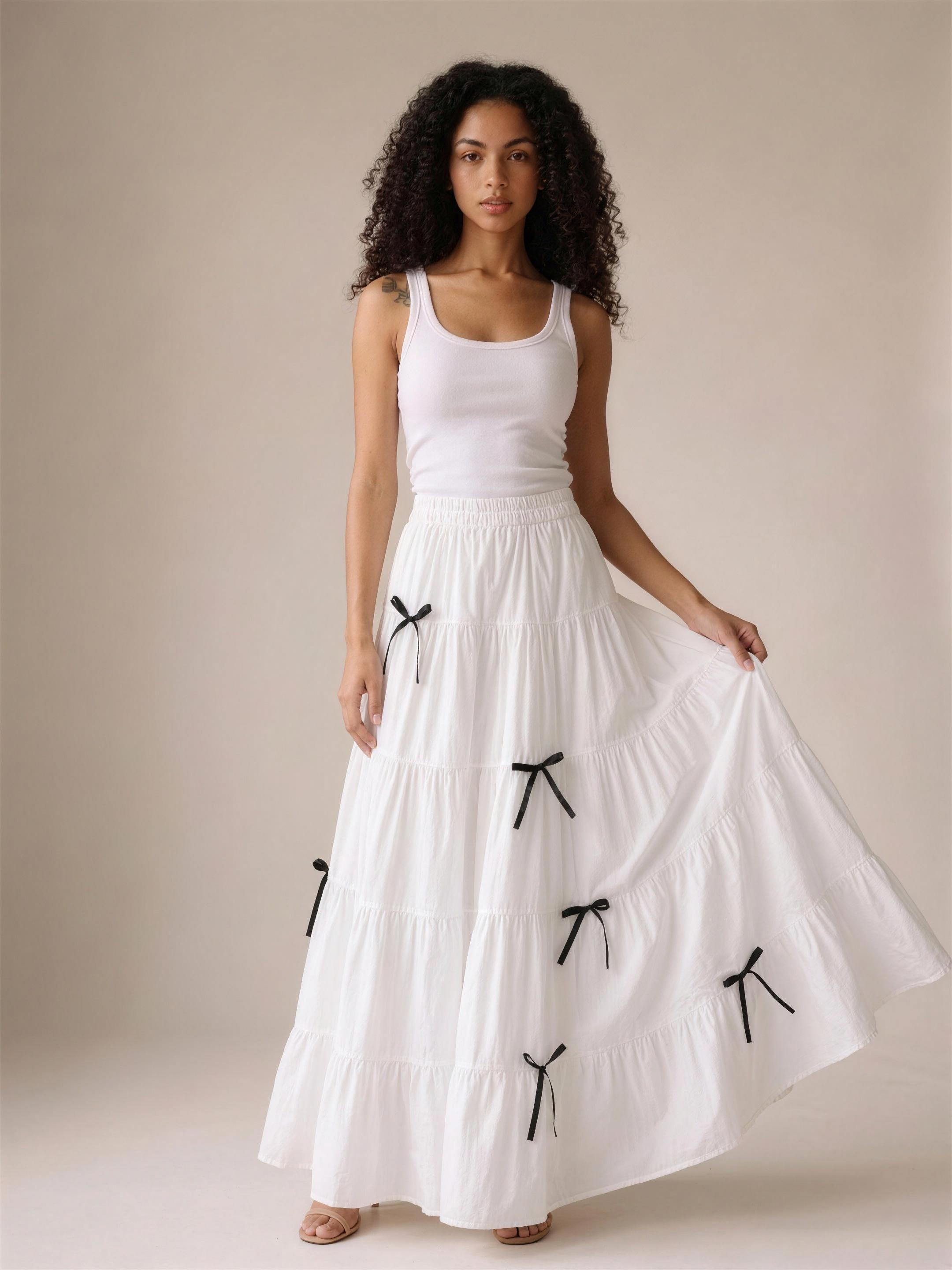 Panarea — Tiered Bow Maxi Skirt, front view