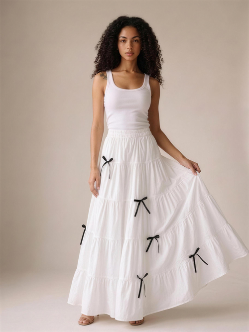 Panarea — Tiered Bow Maxi Skirt, front view