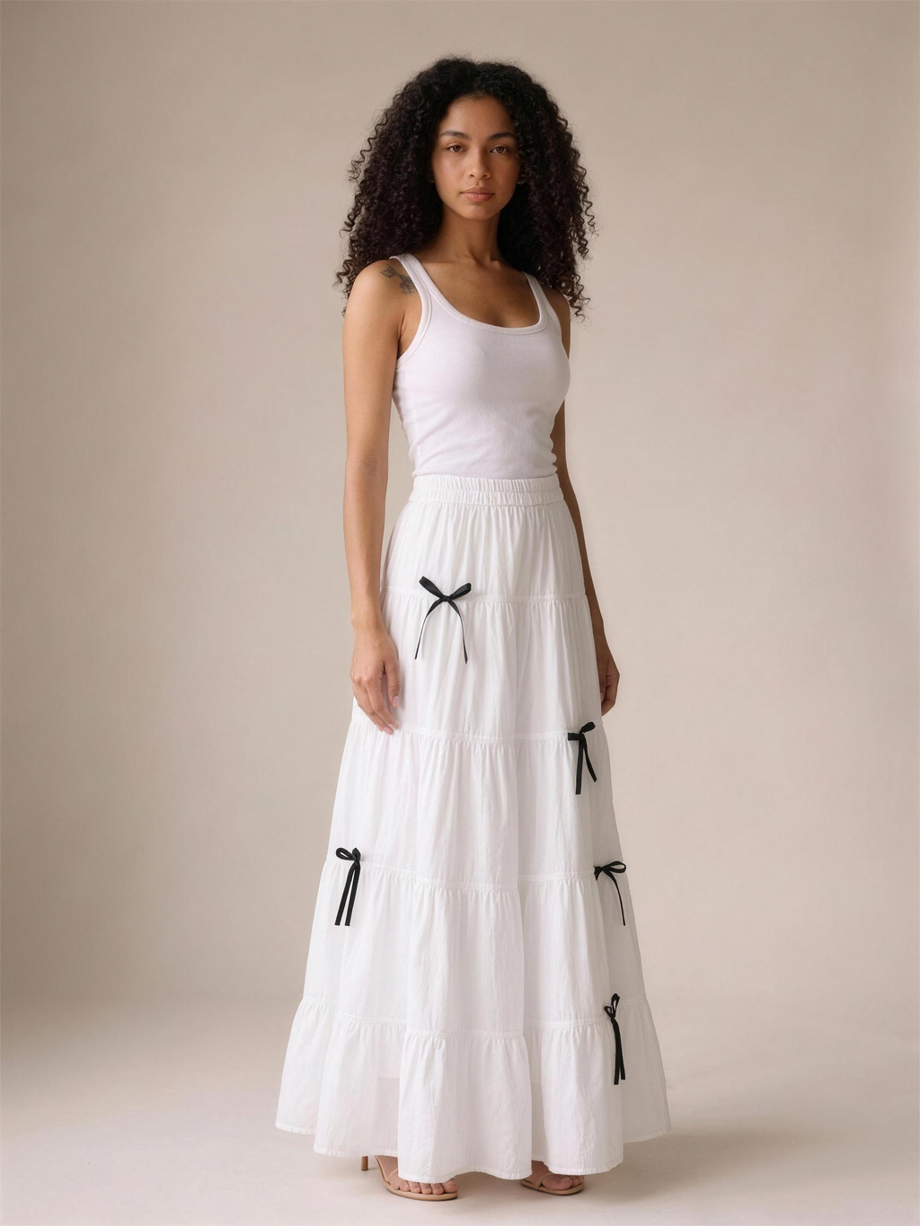 Panarea — Tiered Bow Maxi Skirt, three-quarter view