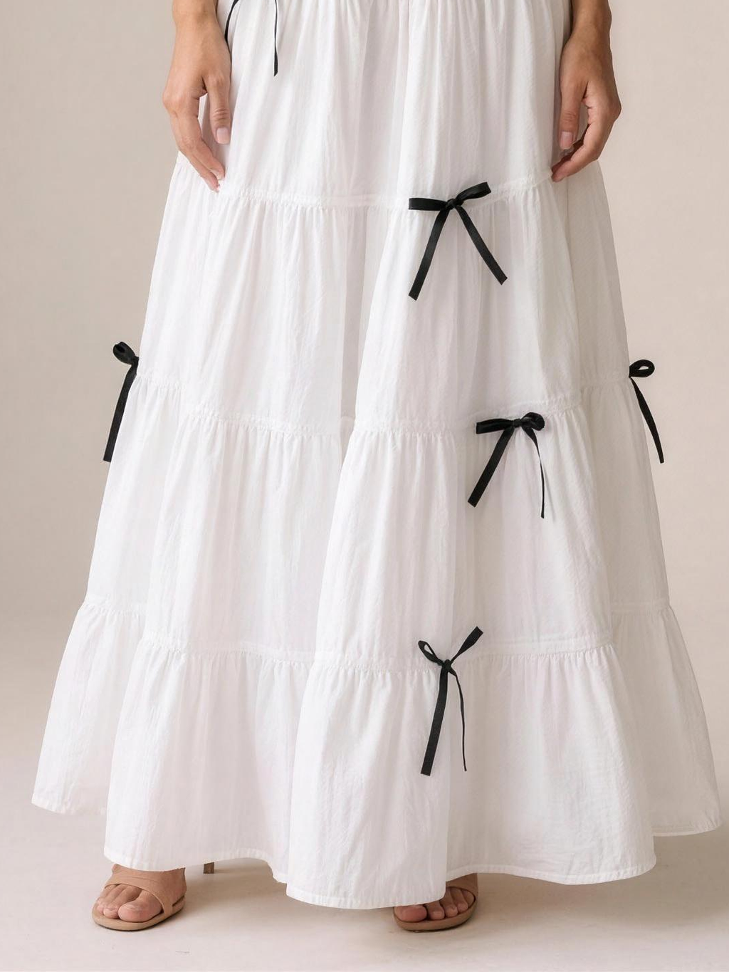 Panarea — Tiered Bow Maxi Skirt, fabric detail