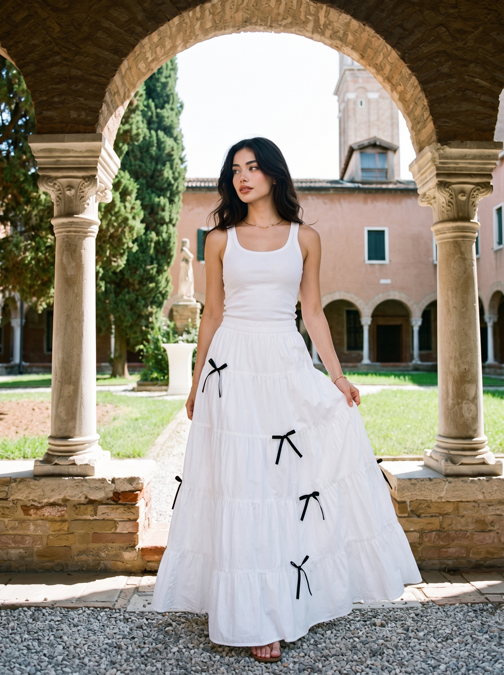 Panarea — Tiered Bow Maxi Skirt, lifestyle