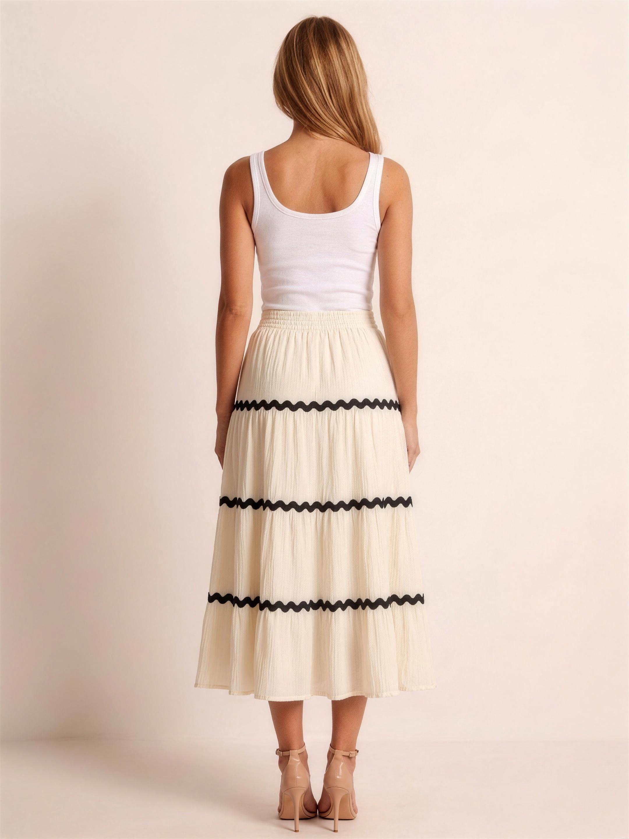 Maiori — Tiered Flowy Midi Skirt, back view