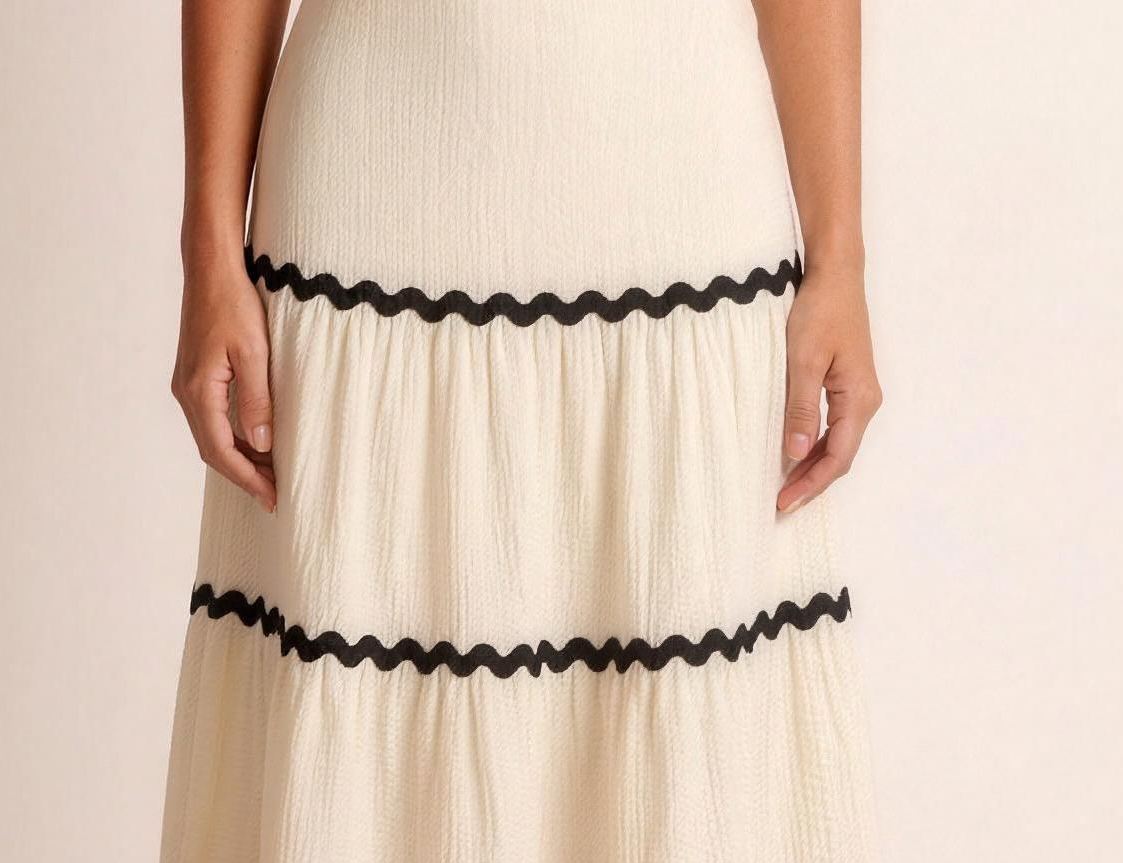 Maiori — Tiered Flowy Midi Skirt, fabric detail