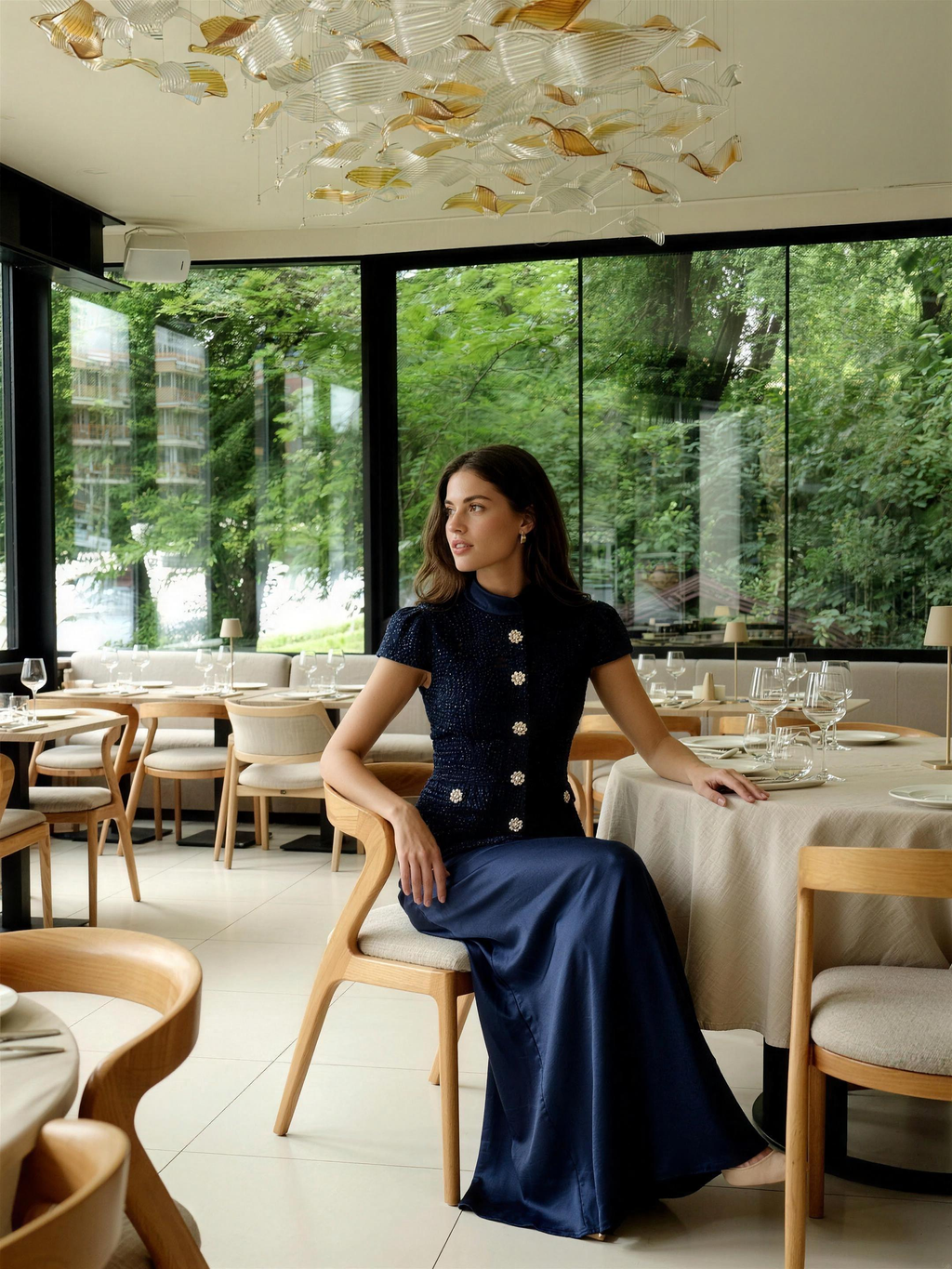 Allegra Tweed Jacket and Satin Skirt Set, styled lifestyle look