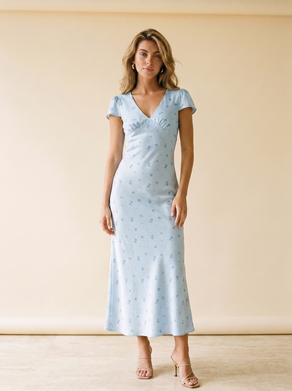 Alghero — V-Neck Cap Sleeve Maxi Dress, front view