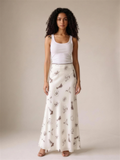 Juliette — Western Print Satin Long Skirt, front view