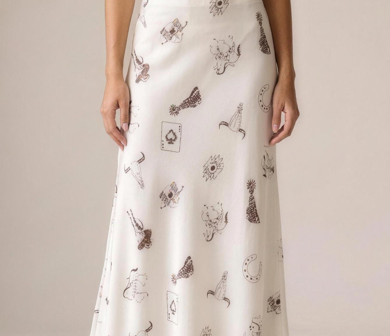 Juliette — Western Print Satin Long Skirt, fabric detail